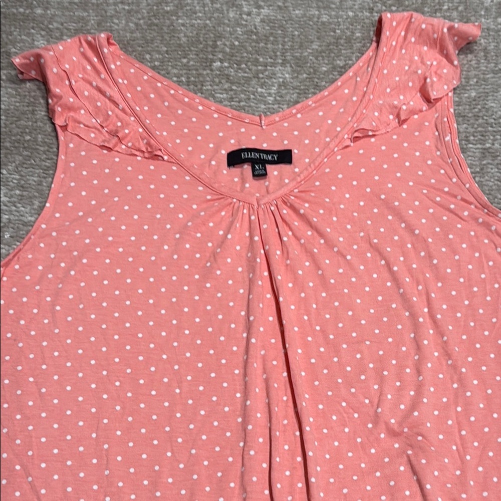 Ellen Tracy Coral Polka Dot Women's Sleep Dress - Picture 2 of 7